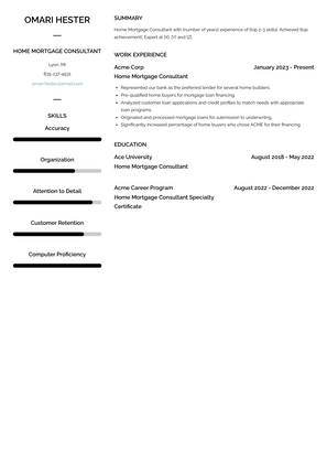 Home Mortgage Consultant Resume Sample and Template