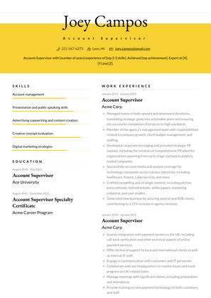 Account Supervisor Resume Sample and Template