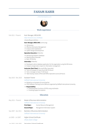 Asst. Manager, Hrd & Mis Resume Sample and Template