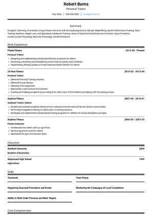 Personal Trainer Resume Sample and Template