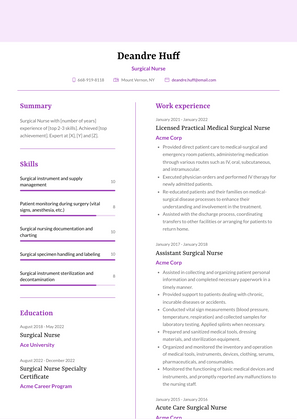 Surgical Nurse Resume Sample and Template
