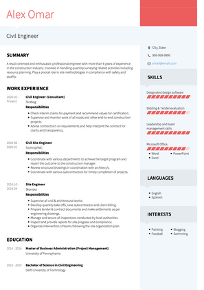 Civil Engineer CV Example and Template