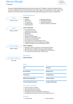 IT Engineer Resume Sample and Template