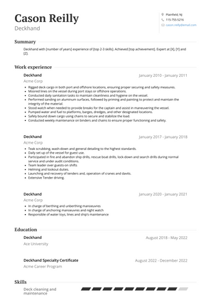 Deckhand Resume Sample and Template