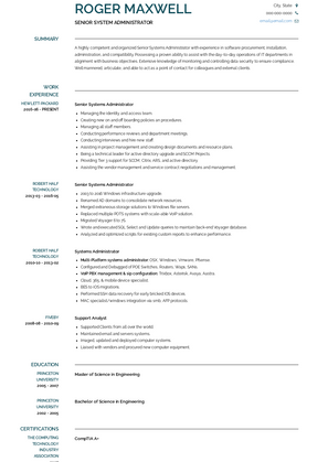 Senior Systems Administrator  Resume Sample and Template