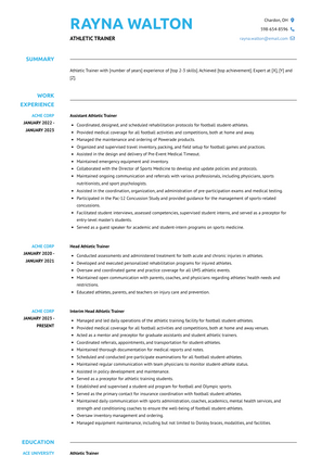 Athletic Trainer Resume Sample and Template