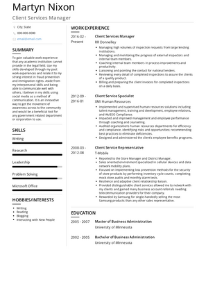 Client Services Manager Resume Sample and Template