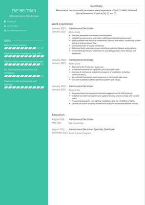 Maintenance Electrician Resume Sample and Template