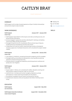 Staff Sergeant Resume Sample and Template