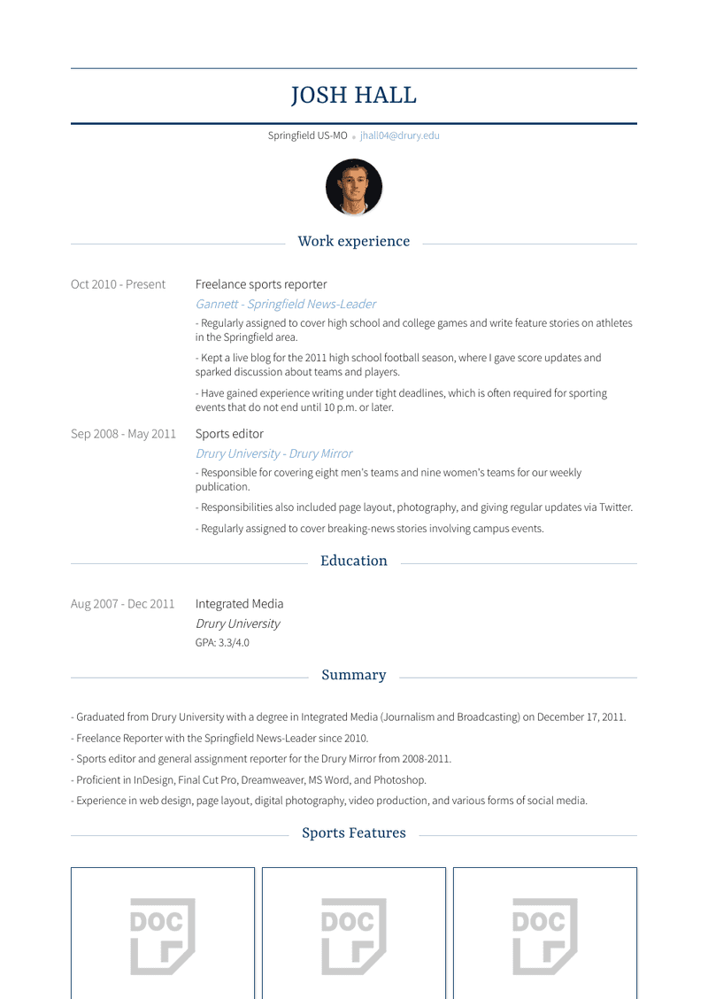 Freelance Sports Reporter Resume Sample and Template