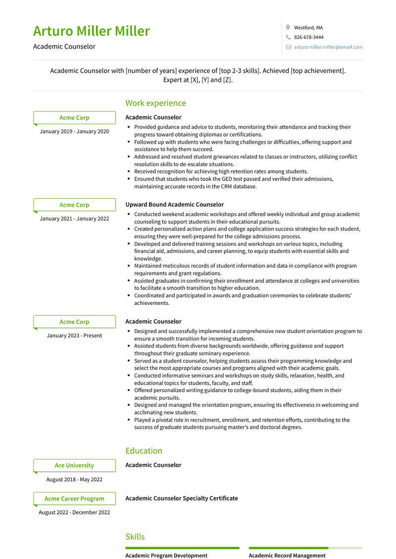Academic Counselor Resume Sample and Template