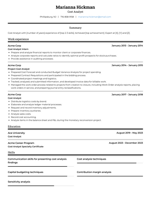 Cost Analyst Resume Sample and Template