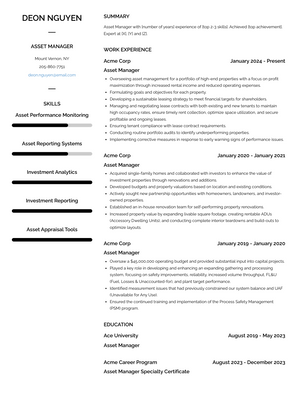Asset Manager Resume Sample and Template