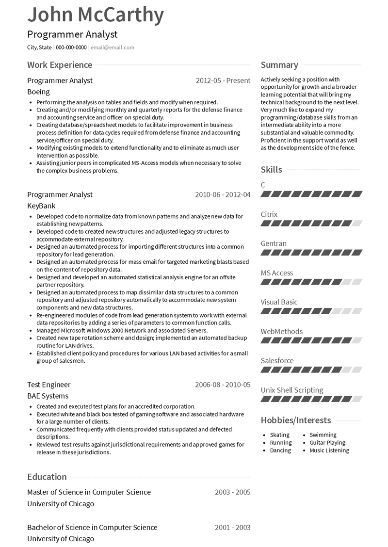 Programmer Analyst Resume Sample and Template