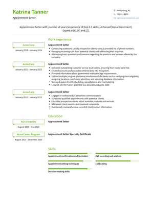 Appointment Setter Resume Sample and Template