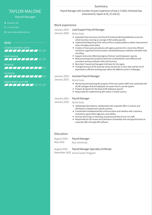 Payroll Manager Resume Sample and Template