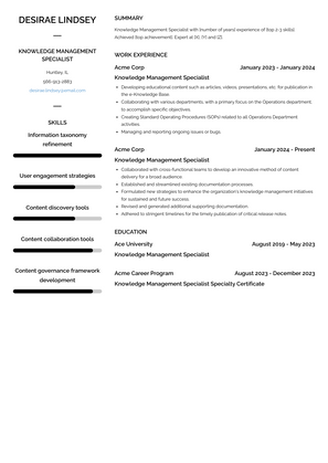Knowledge Management Specialist Resume Sample and Template