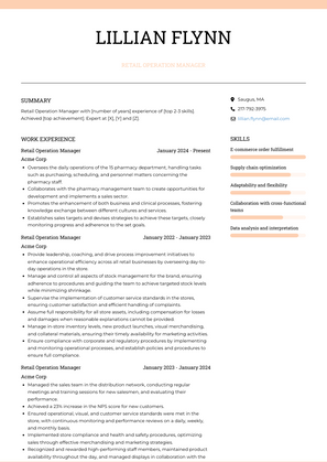 Retail Operation Manager Resume Sample and Template