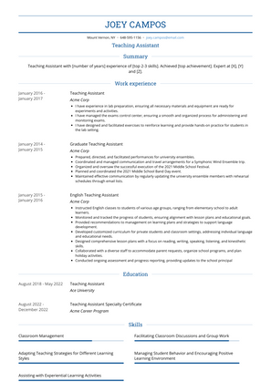 Teaching Assistant Resume Sample and Template