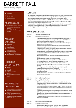 Service Delivery Manger Resume Sample and Template