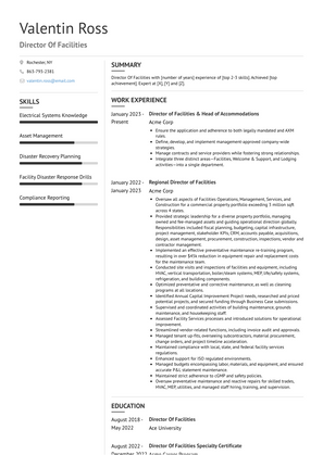 Director Of Facilities Resume Sample and Template