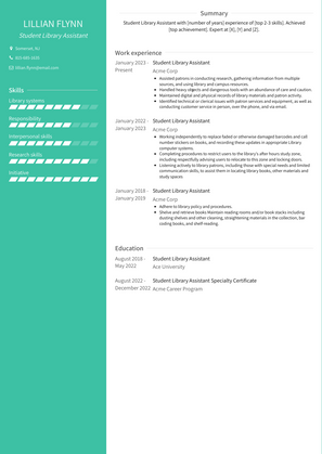 Student Library Assistant Resume Sample and Template
