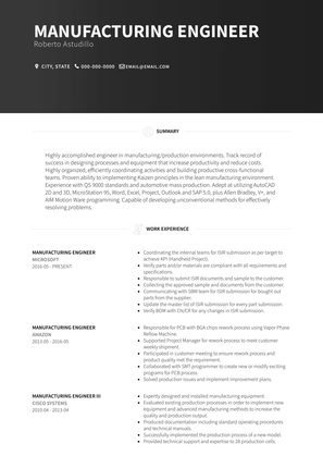 Manufacturing Engineer Resume Sample and Template