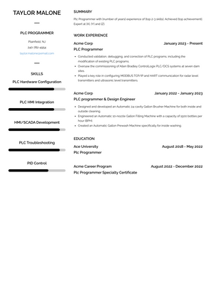 Plc Programmer Resume Sample and Template