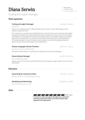 Trading And Logistic Manager Resume Sample and Template