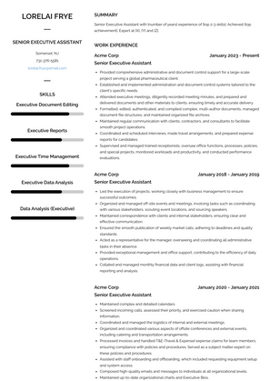 Senior Executive Assistant Resume Sample and Template