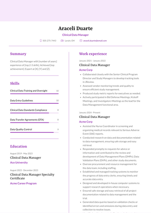 Clinical Data Manager Resume Sample and Template