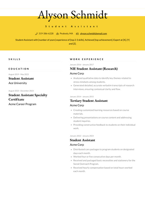 Student Assistant Resume Sample and Template