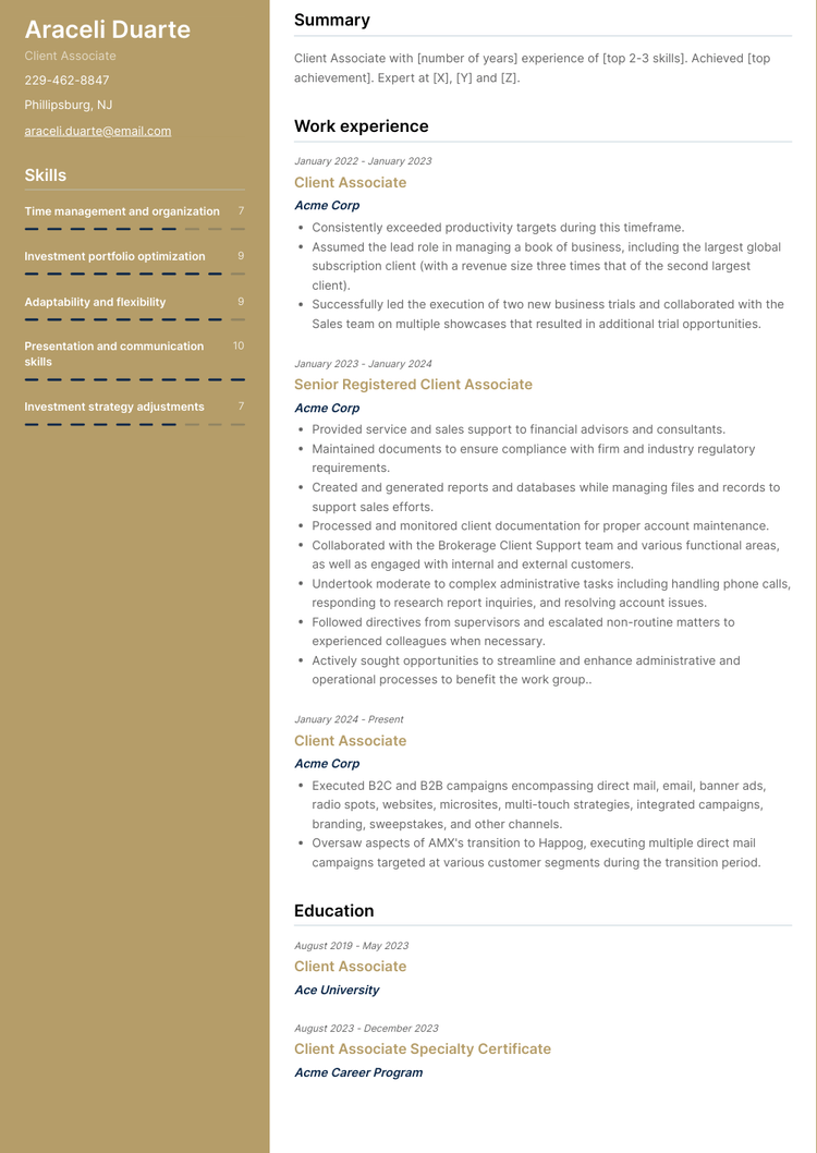 10+ Client Associate Resume Ex. (Ex. stands for Examples)