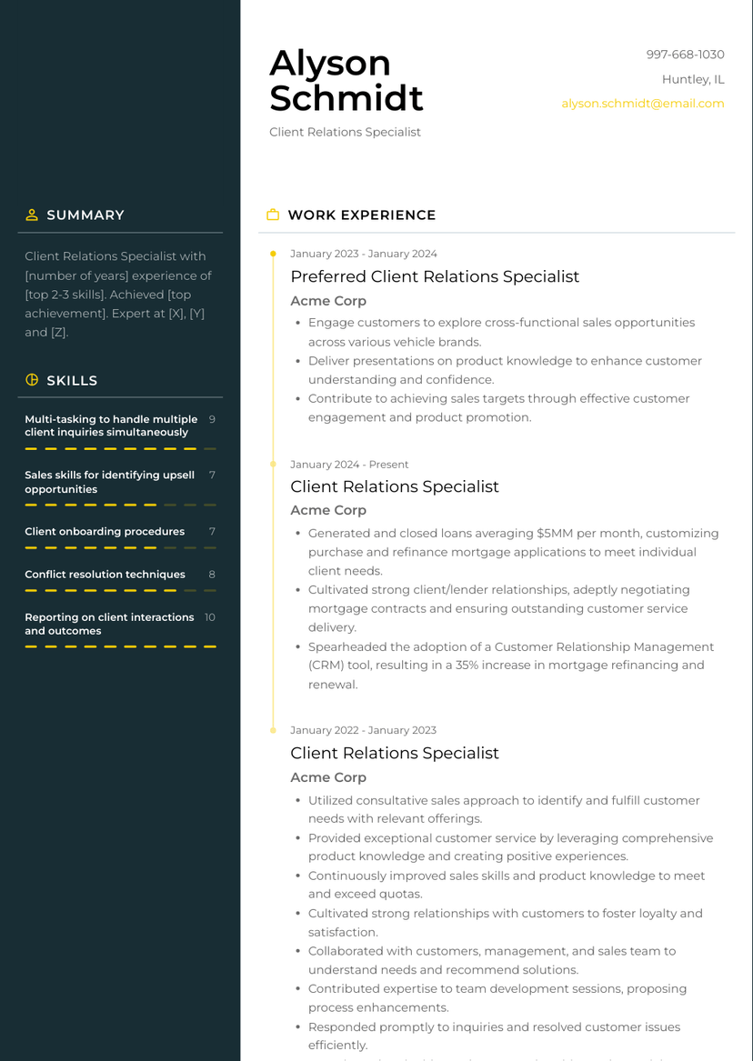 Client Relations Specialist Resume Examples and Templates