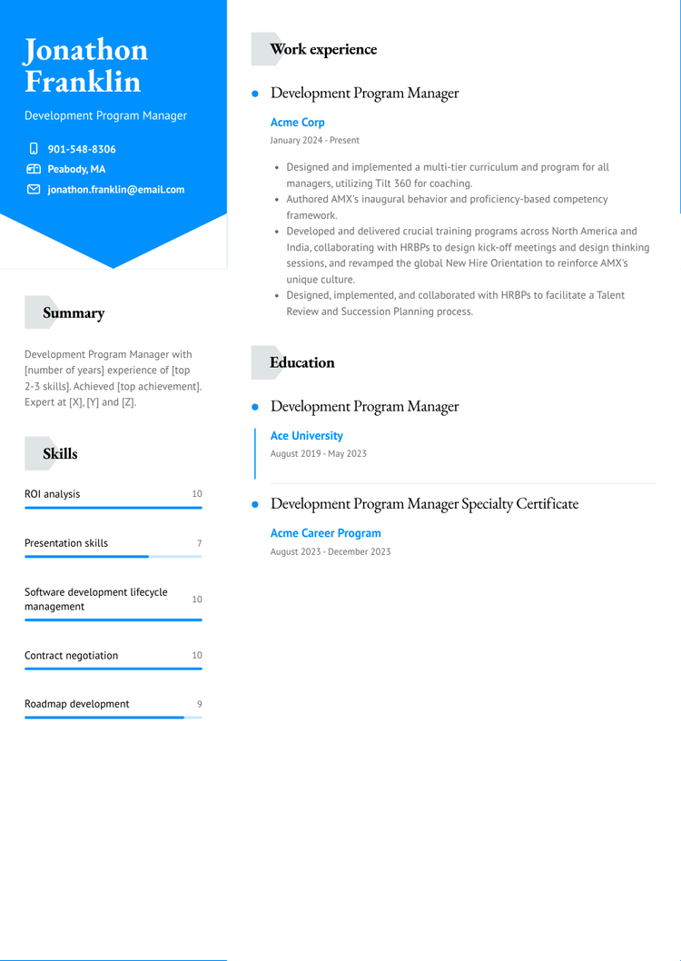 Development Program Manager Resume Examples and Templates