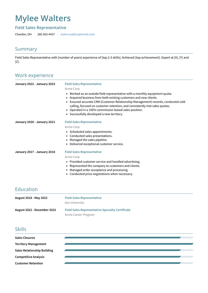 Field Sales Representative Resume Examples and Templates