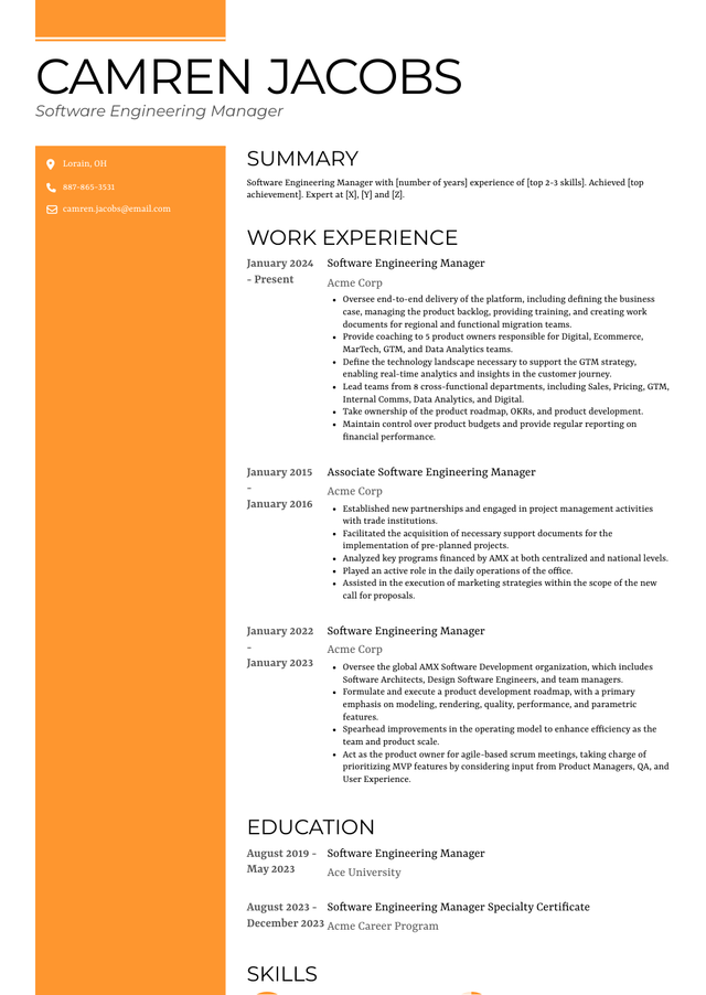 Software Engineering Manager Resume Examples and Templates