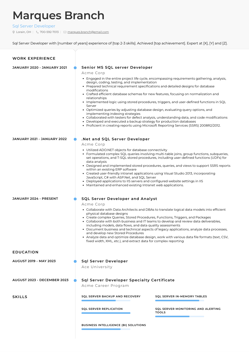 Sql Server Developer Resume Examples and Templates