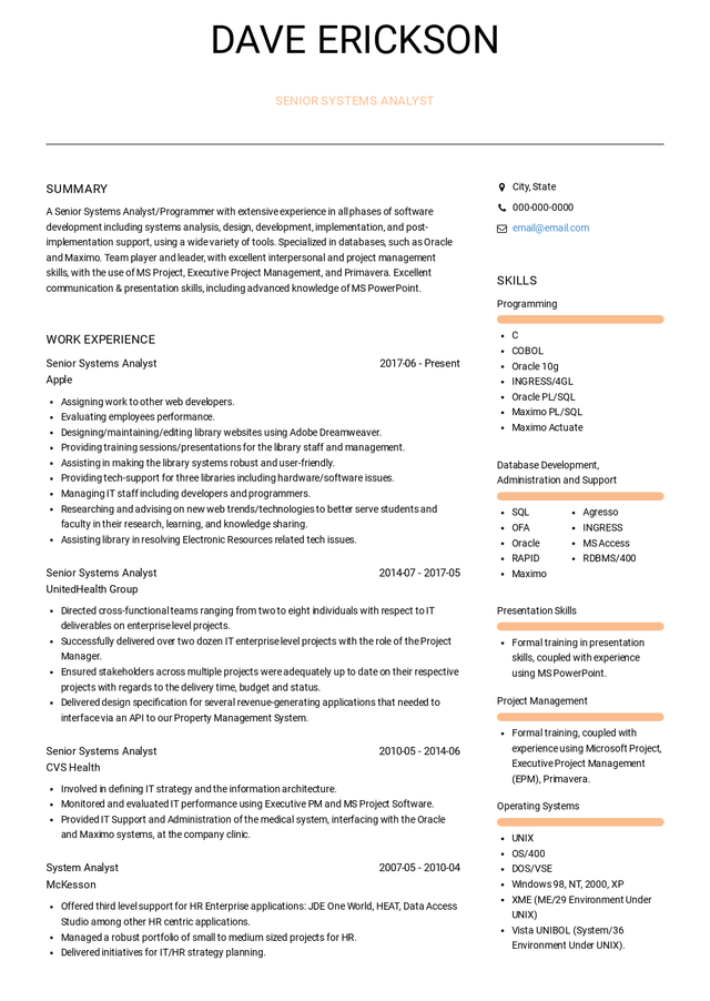 System Analyst Resume Samples [+ 3 Examples] | VisualCV