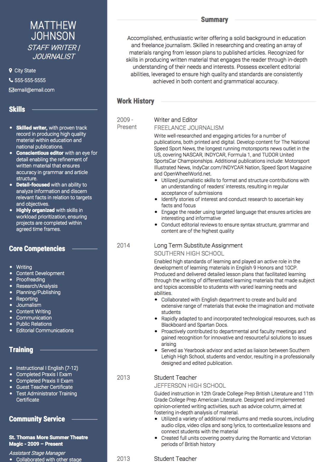 Cv For Content Writing Examples Writer CV Examples & Templates | VisualCV