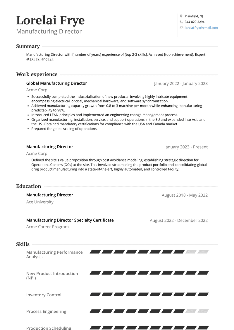 Manufacturing Director Resume Sample and Template
