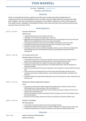 Founder and Director Resume Sample and Template