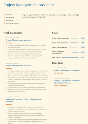 Project Management Assistant Resume Sample and Template