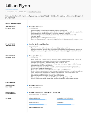 Universal Banker Resume Sample and Template