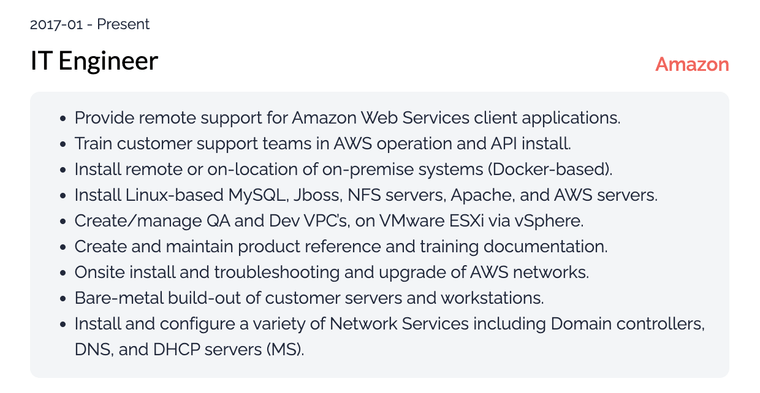 Amazon Resume Work Experience Example