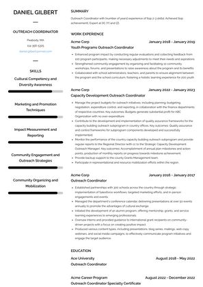 Outreach Coordinator Resume Sample and Template