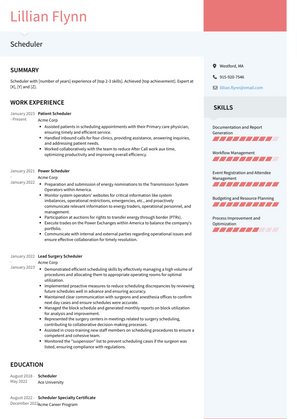 Scheduler Resume Sample and Template