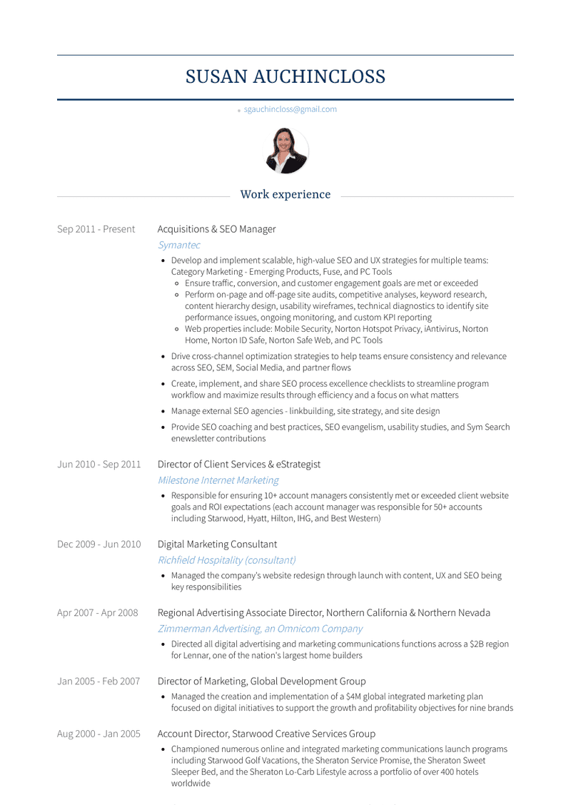 Acquisitions & Seo Manager Resume Sample and Template