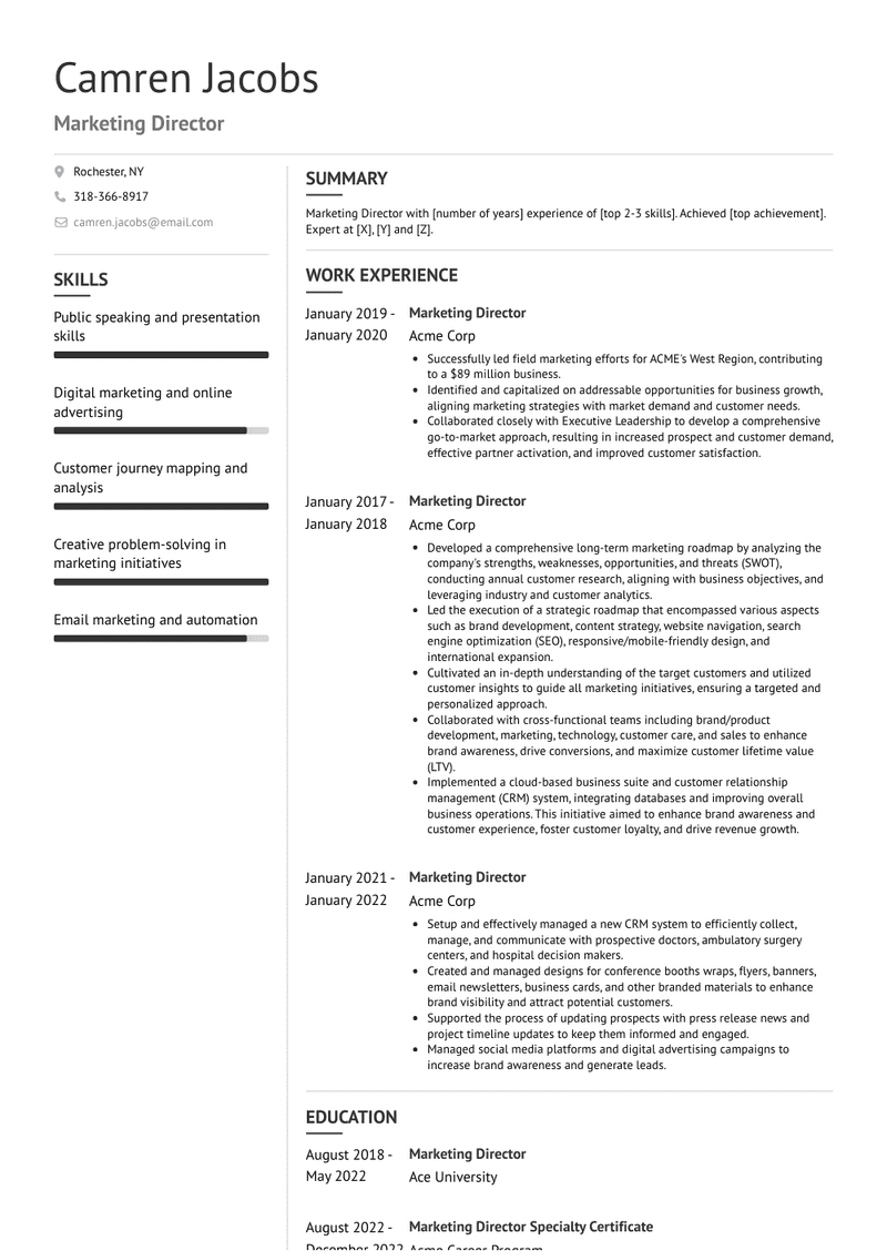 Marketing Director Resume Sample and Template