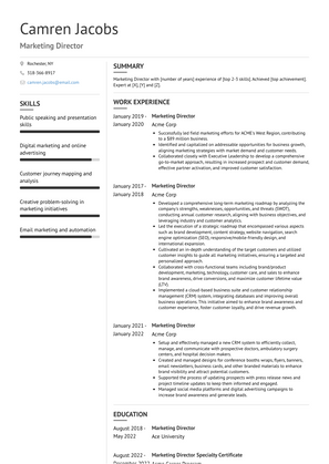 Marketing Director Resume Sample and Template